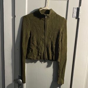 American Eagle Outfitters Green Ribbed Knit Cardigan